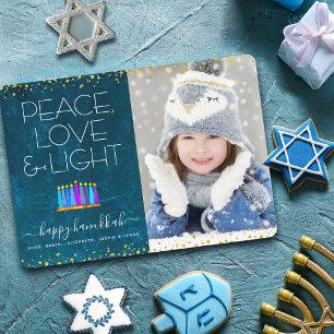 Foto Blaue Hanukkah Menorah Frieden Liebe Licht Ty Feiertagskarte