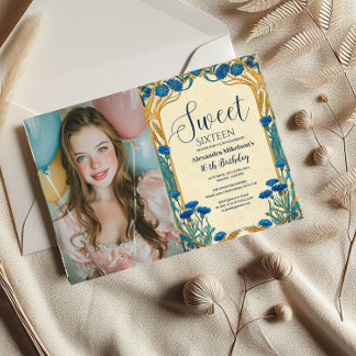 Foto Blaue Kornblume Jugendstil Sweet Sixteen Einladung