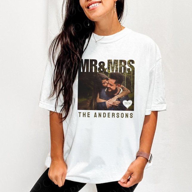Foto Blockname T-Shirt (Mr & Mrs Photo Block Heart Anniversary Name T-Shirt
)