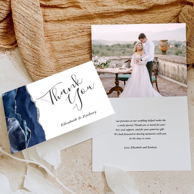 Foto Blue Agate Silver Wedding Vielen Dank Karte (Von Creator hochgeladen)
