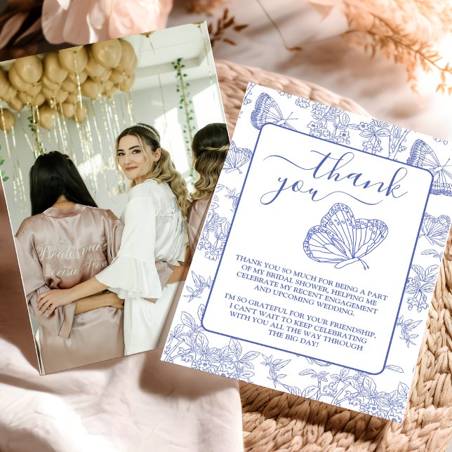 Foto Blue Chinoiserie Brautparty Dankeskarte (Von Creator hochgeladen)