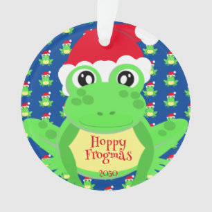 Foto Blue Frog Weihnachtsmannmütze Muster Niedlich Ornament
