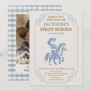 Foto Blue Gray Cowboy First Rodeo 1. Geburtstag Einladung