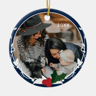 Foto Blue Holly Christmas Keramik Ornament