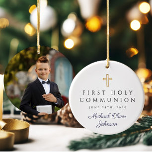 Foto Blue Religious Cross Boy Erste Kommunion Keramik Ornament