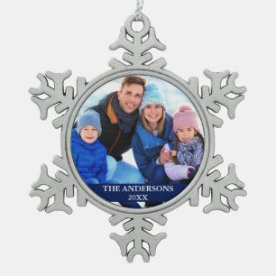 Foto Blue Schneeflocken Zinn-Ornament