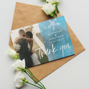 Foto Blue Sea Summer Wedding Dankeskarte