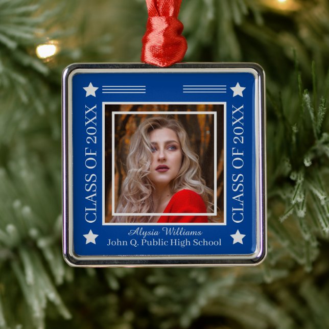 Foto Blue | Silver Class Year Abschluss Ornament Aus Metall (Baum)