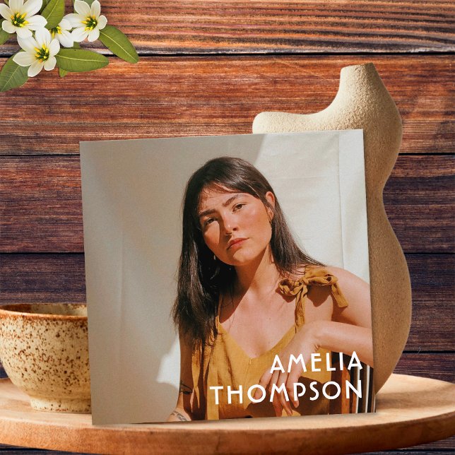 Foto Blumengrün Senf Gelbe Retro Blume Quadratische Visitenkarte (Front)