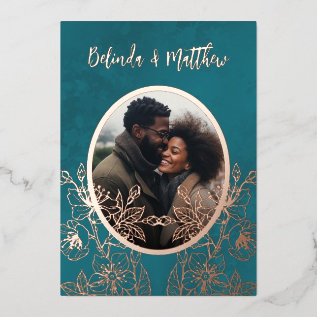 Foto Blumenstrauch Art Rose Goldene Hochzeit Folieneinladung (Vorderseite)