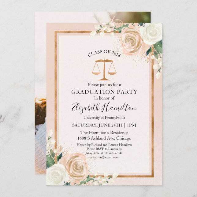 Foto Blush Bloral Einladung (Vorne/Hinten)