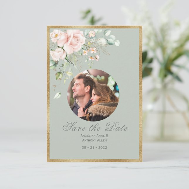 Foto Blush Pink Floral Wasserfarbe Hochzeit Save The Date (Stehend Vorderseite)
