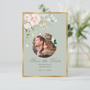 Foto Blush Pink Floral Wasserfarbe Hochzeit Save The Date