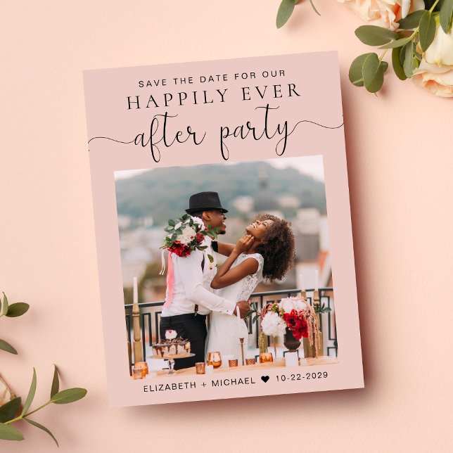Foto Blush Pink Hochzeitsempfang Save the Date Ankündigungspostkarte (A stylish save the date announcement for a reception to celebrate your elopement or private wedding)