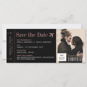Foto Boarding Pass Ticket Save the Date Rosa