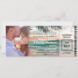 Foto Boarding Pass Tropical Beach Hochzeit Einladung