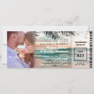 Foto-Boarding-Pass Tropische Strandhochzeit Einladung