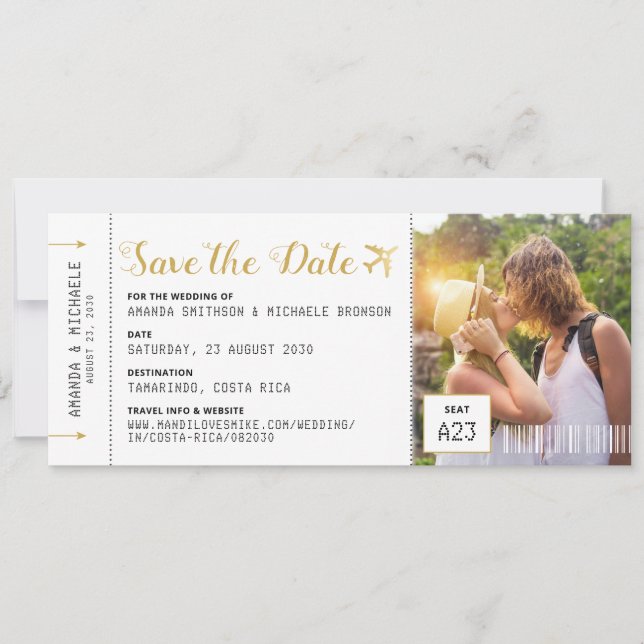 Foto Boarding Pass Ziel Save the Date (Vorderseite)