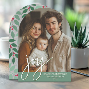 Foto-Bogen mit riesiger Joy-Schrift - botanisches  Feiertagskarte