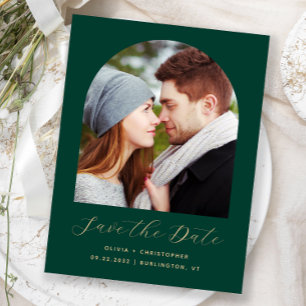 Foto-Bogen Smaragdgrün Gold Save-the-Date-Karte Postkarte