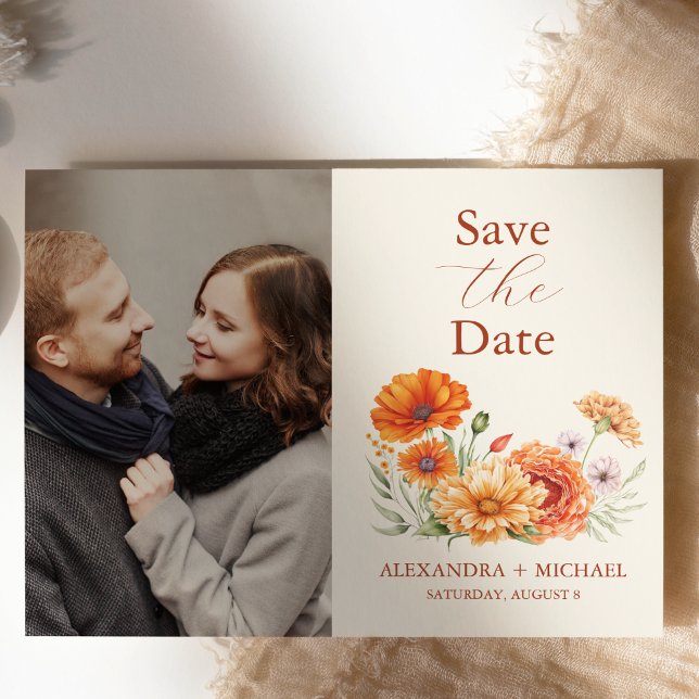 Foto Bohemisch Chic Floral Terracotta Hochzeit Save The Date (Von Creator hochgeladen)