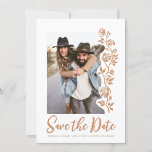 Foto Boho Earthy Hand Drawing Rose QR-Code Website Save The Date