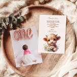 Foto Boho Heilige Kuh Hochland Kuh 1. Geburtstag Dankeskarte<br><div class="desc">Zeigen Sie Ihre Wertschätzung mit unserem Foto Niedlich Highland Kuh 1. Geburtstag Dankeschön Card. Diese reizvolle Karte zeigt eine bezaubernde Highland Kuh-Abbildung in einem charmanten boho-modernen Aquarell-Stil und bringt eine skurrile Touch zu Ihrem herzlichen Dank. Die Karte enthält einen dedizierten Platz für ein persönliches Foto, sodass Sie einen besonderen Schnappschuss...</div>