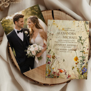 Foto Boho Herbst Wildblumen Hochzeit Einladung