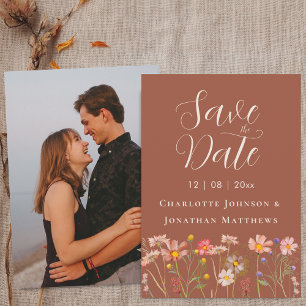 Foto Boho Herbst Wildblumen Terrakotta Hochzeit Save The Date