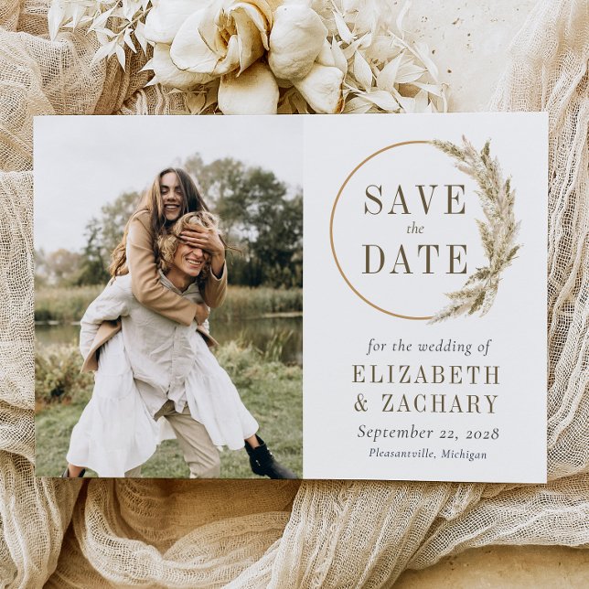 Foto Boho Pampas Grass Wreath Save the Date Einladung (Von Creator hochgeladen)