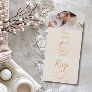 Foto Boho Pampass Grass Floral Wedding Rett All In One Einladung