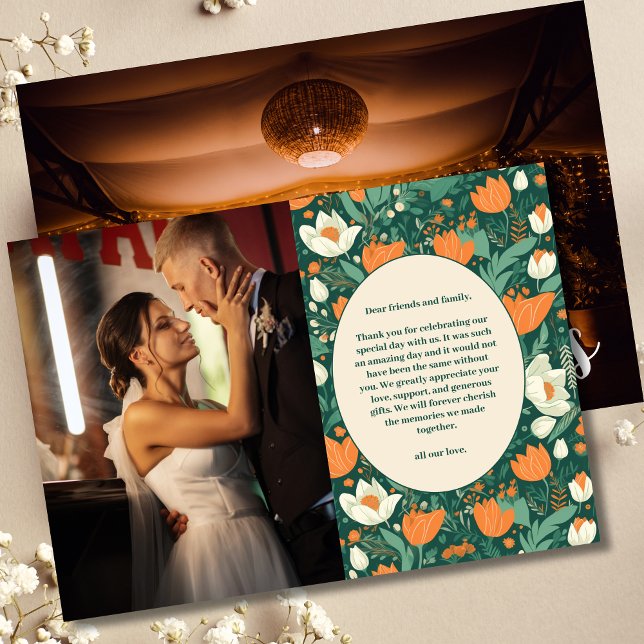 Foto Boho Retro Blumenhochzeit Dankeskarte (Von Creator hochgeladen)