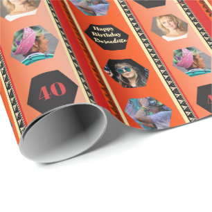 Foto Bold Bohemisch Orange Black Gradient Geburtst Geschenkpapier