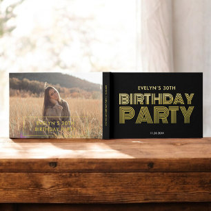 Foto Bold Retro Black Geburtstag Gästebuch
