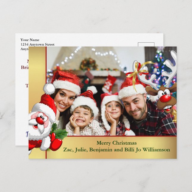 Foto Bomb Santa Reindeer Familie Foto Weihnachten Postkarte (Vorne/Hinten)