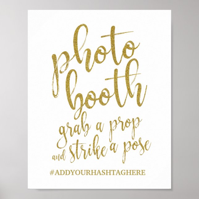 Foto Booth Gold Glitzer 8x10 Hochzeitszeichen Poster (Vorne)