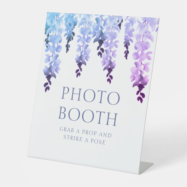 Foto Booth Lila Blumenschrift Hochzeit Sockelschild (Vorderseite)