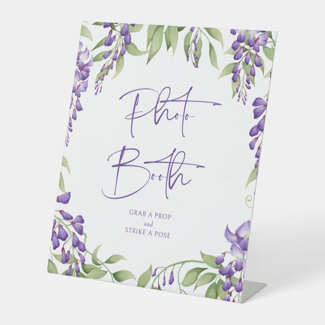 Foto Booth Lila Blumenschrift Hochzeit Sockelschild (Vorderseite)