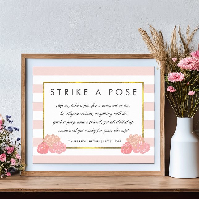 Foto Booth Poster Sign | Navy Strip & Pink Peony (Von Creator hochgeladen)