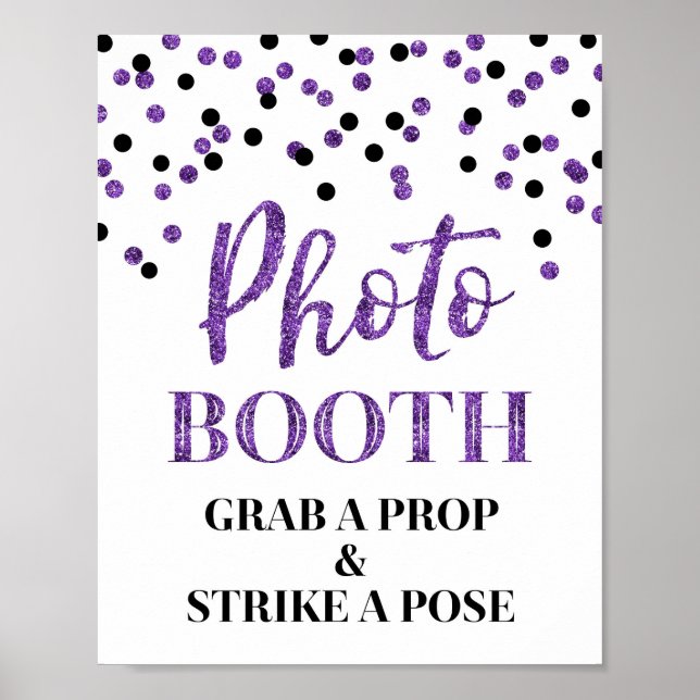 Foto Booth Wedding Sign Black Lila Confetti Poster (Vorne)