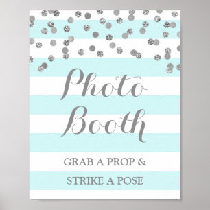 Foto Booth Wedding Sign Blue Silver Confetti Poster
