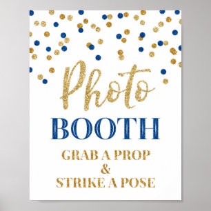 Foto Booth Wedding Sign Gold Blue Confetti Poster