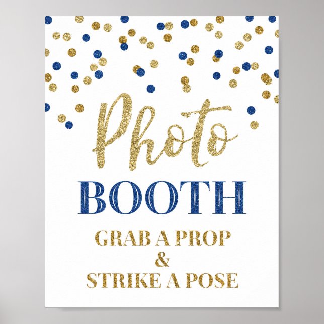 Foto Booth Wedding Sign Gold Blue Confetti Poster (Vorne)