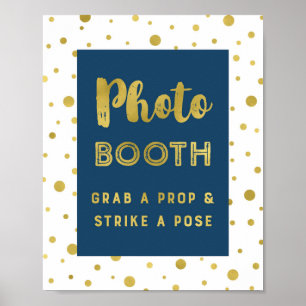 Foto Booth Wedding Sign Navy Blue Gold Confetti Poster