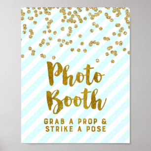 Foto Booth Wedding Sign Sky Blue Gold Streifen Poster