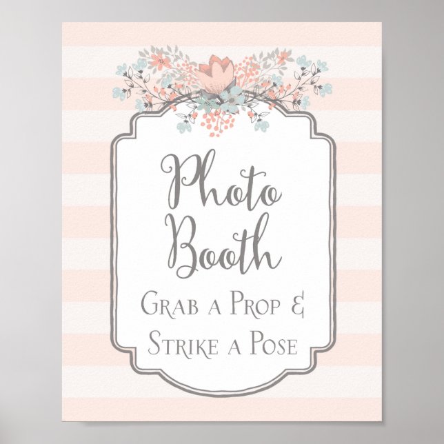 Foto Booth Wedding Signing Vintage Blumenstreifen Poster (Vorne)