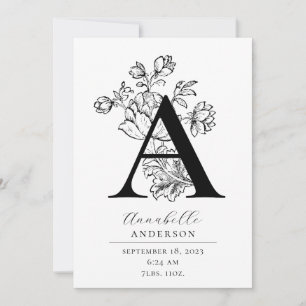 Foto Botanisches Floral Monogramm Letter A Birth A Ankündigung