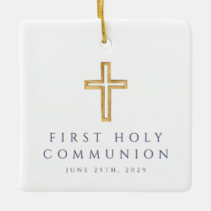 Foto Boy Religious Cross Blue First Communion Keramikornament