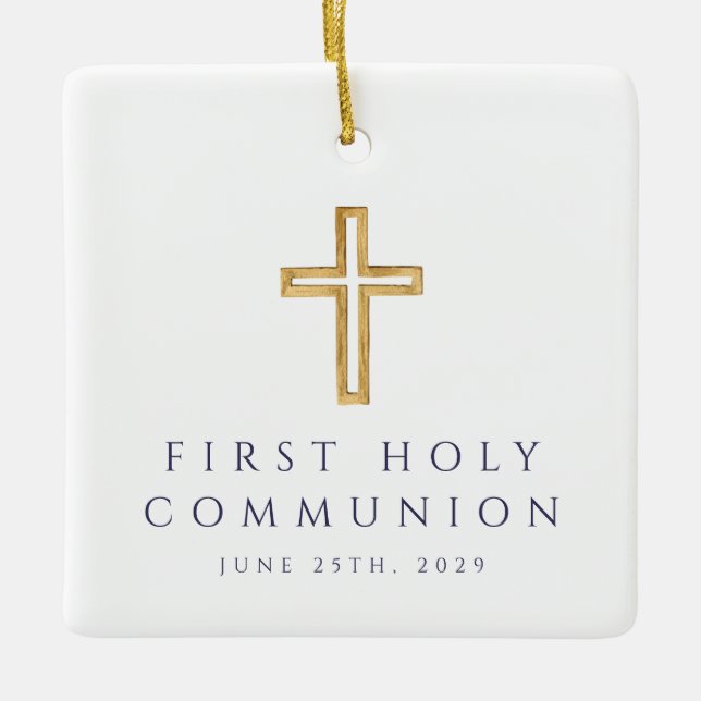 Foto Boy Religious Cross Blue First Communion Keramikornament (Vorderseite)