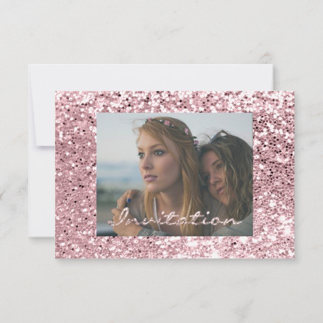 Foto Brautparty Rose Glitzer Rosa Abschluss Einladung (Rückseite)